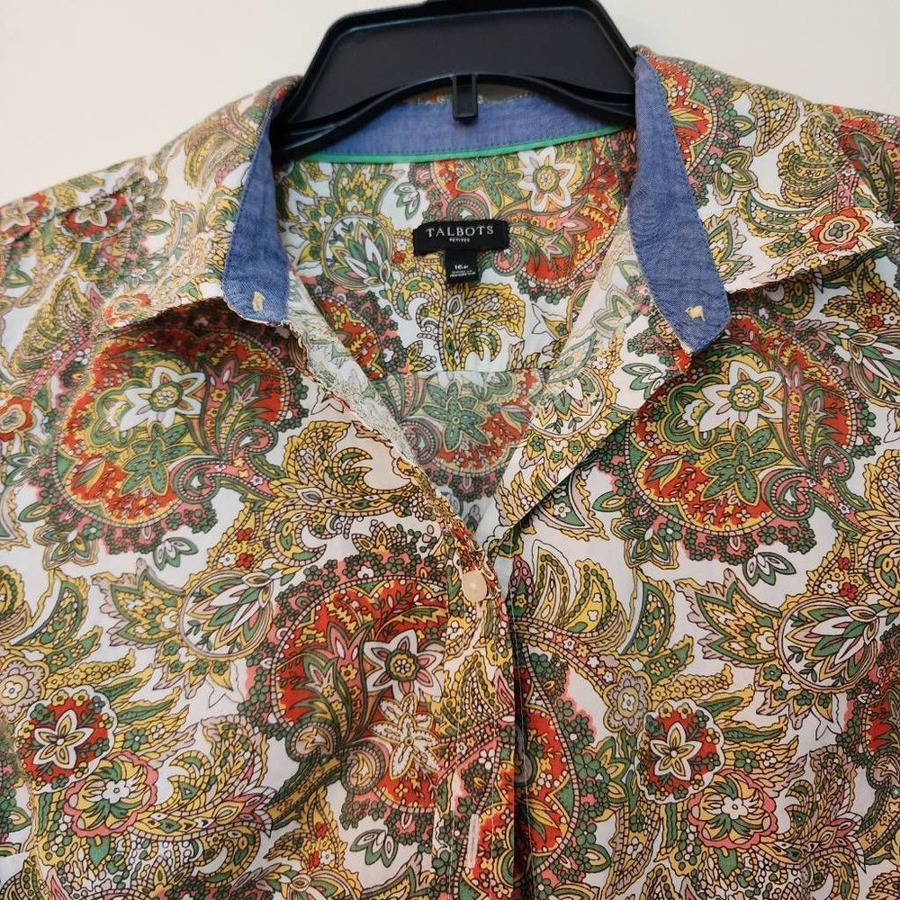 Talbots Paisley Button Down Multi Color Cotton Sh… - image 2